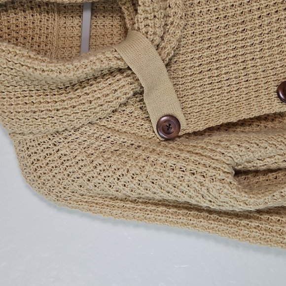 Cozy Tan Knit Sweater with Button Detail | Asymmetrical Cowl Neck Size M - Picture 3 of 11
